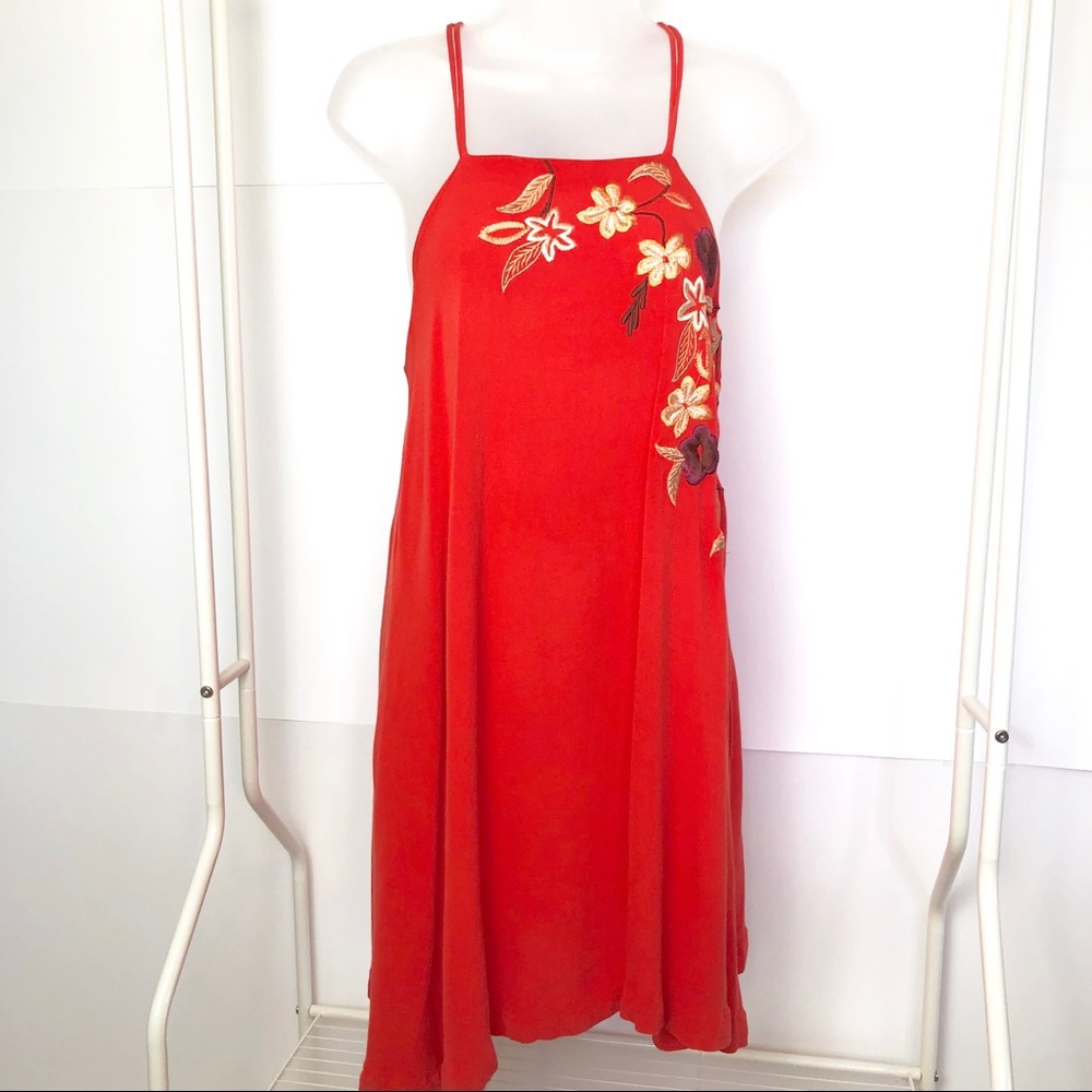 Free People Embroidered Strappy Orange Dress sz S